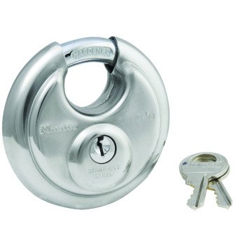 Master Lock 40D Padlock, Keyed Different Key, Shrouded Shackle, 3/8 in Dia Shackle, Steel Shackle, Stainless Steel Body