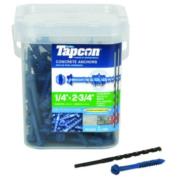 Tapcon 24530 Screw Anchor, Hex Drive, Steel, Climaseal