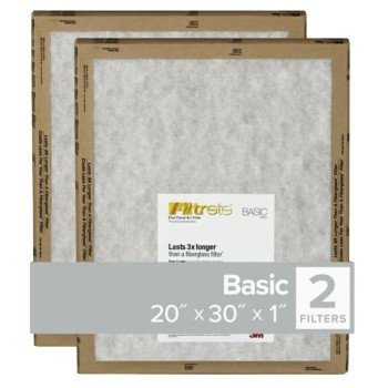 Filtrete FPL22-2PK-24 Air Filter, 30 in L, 20 in W, 2 MERV, For: Air Conditioner, Furnace and HVAC System