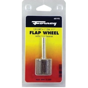 Forney 60192 Flap Wheel, 1 in Dia, 1 in Thick, 1/4 in Arbor, 120 Grit, Aluminum Oxide Abrasive