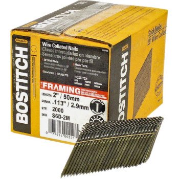 Bostitch S6D-FH Framing Nail, 2 in L, Steel, Full Round Head, Smooth Shank