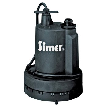 Simer 2305 Submersible Utility Pump, 115 VAC, 1/4 hp, 1320 gph, Thermoplastic