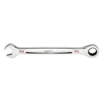 Milwaukee 45-96-9218 Ratcheting Combination Wrench, SAE, 9/16 in Head, 7.8 in L, 12-Point, Steel, Chrome