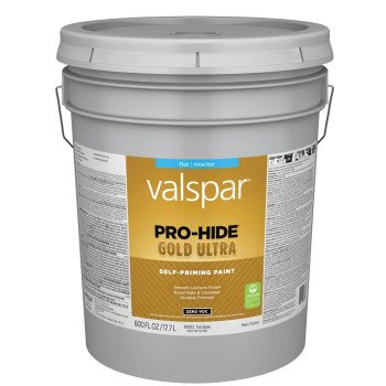 Valspar Pro-Hide Gold Ultra 6100 028.0061003.008 Latex Paint, Acrylic Base, Flat, Tint White, 5 gal