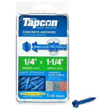 Tapcon 24215 Concrete Screw Anchor, 1/4 in Dia, 1-1/4 in L, Steel, Climaseal