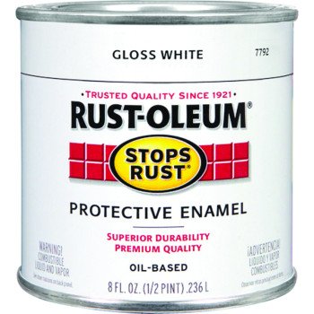 Rust-Oleum Stops Rust 7792730 Enamel Paint, Oil, Gloss, White, 0.5 pt, Can, 50 to 90 sq-ft/qt Coverage Area