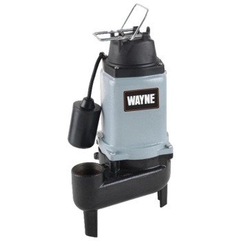 Wayne WCS50T Sewage Pump, 1-Phase, 15 A, 120 V, 0.5 hp, 2 in Outlet, 15 ft Max Head, 10,000 gph, Iron