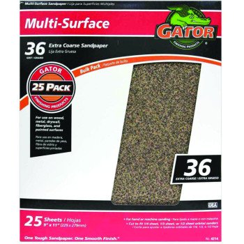 Gator 3269 Sanding Sheet, 11 in L, 9 in W, 36 Grit, Extra Coarse, Aluminum Oxide Abrasive