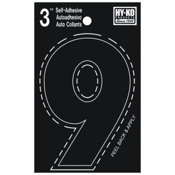 Hy-Ko 30400 Series 30409 Die-Cut Number, Character: 9, 3 in H Character, Black Character, Vinyl