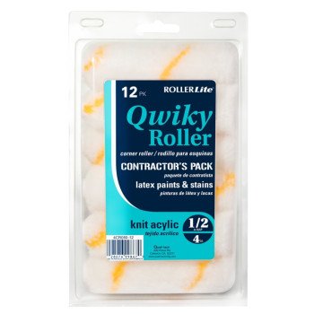 RollerLite Qwiky 4CR050Q-12 Mini Roller Cover, 1/2 in Thick Nap, 4 in L, Acrylic Cover, Gold/White