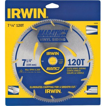 Irwin 11830 Circular Saw Blade, 7-1/4 in Dia, 5/8 in Arbor, 120-Teeth, Applicable Materials: PVC, Vinyl