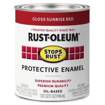 Rust-Oleum 353581 Rust Preventative Paint, Oil, Gloss, Sunrise Red, 1 qt, 80 to 175 sq-ft Coverage Area