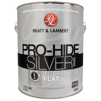 Pratt & Lambert Pro-Hide Silver 5000 Series 0000Z5355-16 Interior Paint, Flat Sheen, China White, 1 gal