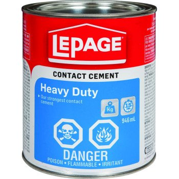 LePage 1504619 Heavy-Duty Contact Cement, Liquid, Solvent, Tan/Yellow, 946 mL Can