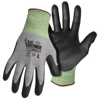 BOSS Blade Defender 7001L Tech Gloves, L, Knit Wrist Cuff, Glass Fiber/HPPE/Nylon/Polyurethane/Spandex, Black/Gray/Green