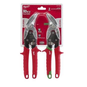 Milwaukee 48-22-4523 Aviation Snip Set, 10 in OAL, 5 in L Cut, Left, Right Cut, Steel Blade, Ergonomic Handle