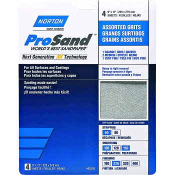 Norton ProSand 07660705386 Sanding Sheet, 11 in L, 9 in W, Aluminum Oxide Abrasive, Fiber Backing