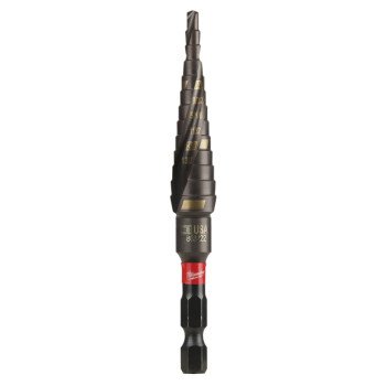 Milwaukee SHOCKWAVE Impact Duty 48-89-9241 Step Drill Bit, 1/8 to 1/2 in Dia, Spiral Flute, 2-Flute, Hex Shank