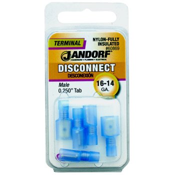 Jandorf 60869 Disconnect Terminal, 16 to 14 AWG Wire, Nylon Insulation, Copper Contact, Blue, 5/PK