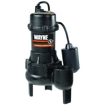 Wayne RPP50 Sewage Pump, 1-Phase, 15 A, 115 V, 0.5 hp, 2 in Outlet, 20 ft Max Head, 4,800 gph, Iron