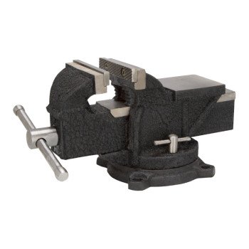 Vulcan JL25011 Bench Vise, 4 in Jaw Opening, 3/8 in W Jaw, 2.25 in D Throat, Cast Iron Steel, Serrated Jaw