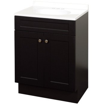 Zenna Home SBC24CH 2-Door Shaker Vanity with Top, Wood, Espresso, Cultured Marble Sink, White Sink, 1/EA