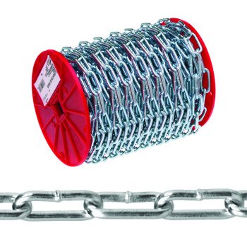 Campbell 0723627 Straight Link Coil Chain, #2/0, 125 ft L, 520 lb Working Load, Steel, Zinc