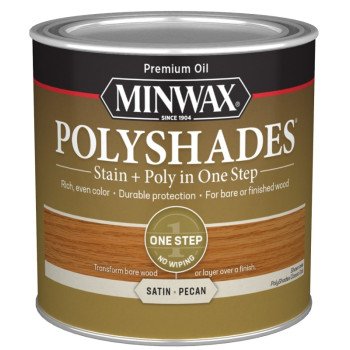 Minwax PolyShades 213204444 Wood Stain and Polyurethane, Satin, Pecan, Liquid, 0.5 pt, Can