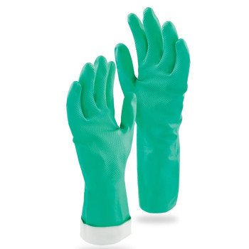 Libman 1319 Heavy-Duty Reusable Gloves, L, 13 in L, Nitrile, Green