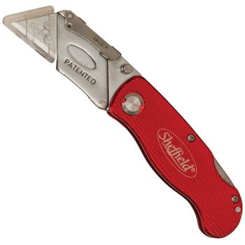 Sheffield 12614 Utility Knife, 2-1/2 in L Blade, Stainless Steel Blade, Straight Handle, Red Handle