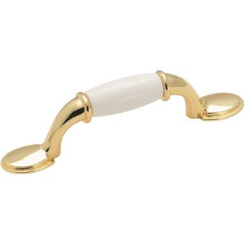 Amerock 245WPB Cabinet Pull, 5-1/16 in L Handle, 1-5/16 in Projection, Plastic/Zinc, Polished Brass