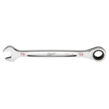 Milwaukee 45-96-9220 Ratcheting Combination Wrench, SAE, 5/8 in Head, 8.58 in L, 12-Point, Steel, Chrome