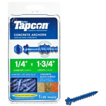 Tapcon 24220 Concrete Screw Anchor, 1/4 in Dia, 1-3/4 in L, Steel, Climaseal