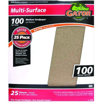 Gator 3264 Sanding Sheet, 11 in L, 9 in W, 100 Grit, Medium, Aluminum Oxide Abrasive