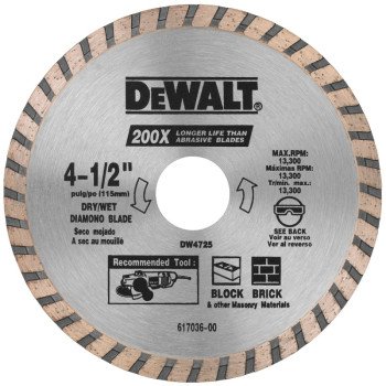 DEWALT DW4725 Circular Blade, 4-1/2 in Dia, 7/8 in Arbor, Diamond Cutting Edge