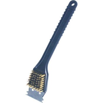 Birdwell 844-48 Barbecue Grill Brush with Metal Scraper, Brass Bristle, 3/4 in L Trim, Polypropylene Handle, 12-1/2 in L