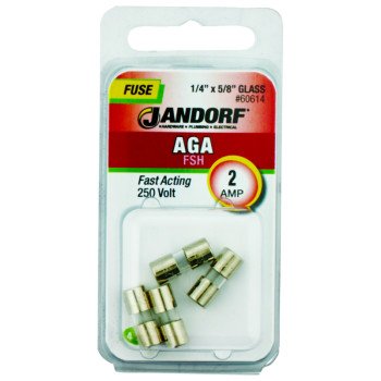 Jandorf 60614 Fast Acting Fuse, 2 A, 250 V, 100, 200 A Interrupt, Glass Body