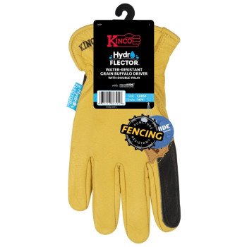 Kinco 387P-L Gloves, L, Keystone Thumb, Elastic Cuff, Buffalo Leather, Gold