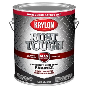 Krylon Rust Tough K09737008 Rust Preventative Paint, Gloss, Radiant/Safety Red, 1 gal, 400 sq-ft/gal Coverage Area