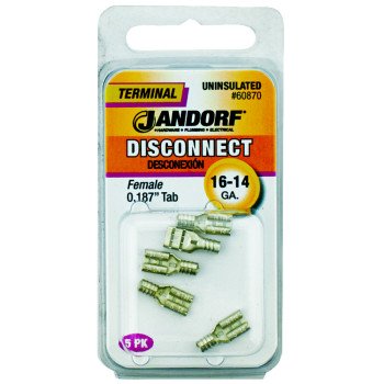 Jandorf 60870 Disconnect Terminal, 16 to 14 AWG Wire, Copper Contact, 5/PK