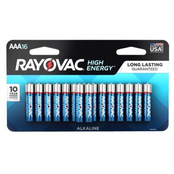 Rayovac 824-16LTK Battery, 1.5 V Battery, AAA Battery, Alkaline, Blue/Silver