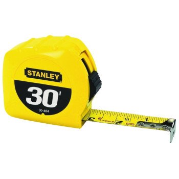 STANLEY 30-464 Measuring Tape, 30 ft L Blade, 1 in W Blade, Steel Blade, ABS Case, Yellow Case