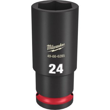 Milwaukee SHOCKWAVE Impact Duty Series 49-66-6285 Deep Impact Socket, 24 mm Socket, 1/2 in Drive, Square Drive, 6-Point