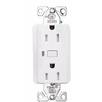 Eaton WFTRCR15-W-SP-L Smart Duplex Receptacle, 2-Pole, 15 A, 120 VAC, NEMA 5-15R Socket, White