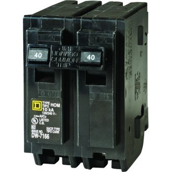 Square D Homeline HOM240C Circuit Breaker, Mini, 40 A, 2 -Pole, 120/240 V, Plug Mounting, Black