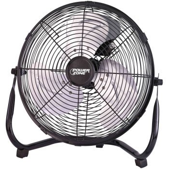 PowerZone LF-14 Floor Fan, 120 VAC, 14 in Dia Blade, 3-Blade, 3-Speed, 120 deg Rotating, Black