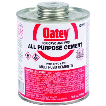 Oatey 30847 Solvent Cement, 32 oz Can, Liquid, Milky Clear