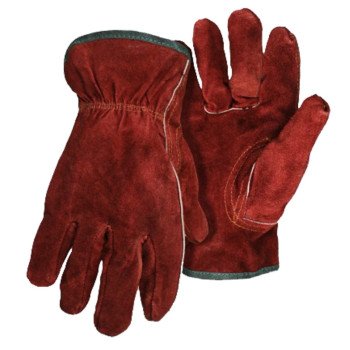 Boss 4175J Gloves, XL, Keystone Thumb, Open, Shirred Elastic Back Cuff, Cowhide Leather, Red