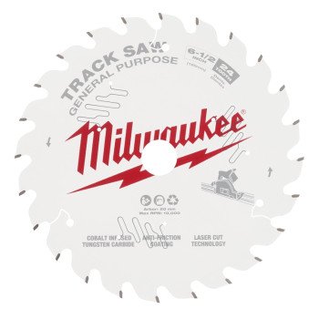 Milwaukee 48-40-0624 Track Saw Blade, 6-1/2 in Dia, 20 mm Arbor, 24-Teeth, Tungsten Carbide Cutting Edge