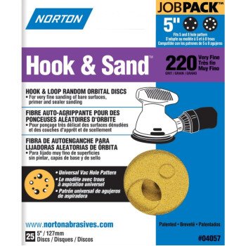 Norton 04057 Sanding Disc, 5 in Dia, Coated, P220 Grit, Very Fine, Aluminum Oxide Abrasive, C-Weight Paper Backing